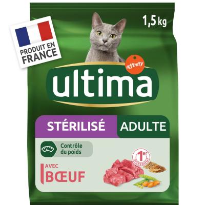 Croquettes Pour Chat Adulte St&eacute;rilis&eacute; Au Boeuf Ultima - Le Sac D'1,5kg