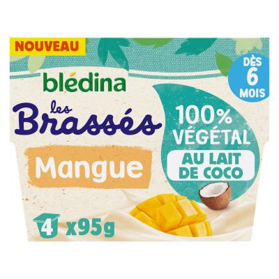 Bl&eacute;dina, Brass&eacute;s 100% V&eacute;g&eacute;tal, D&egrave;s 6 Mois, Lait de Coco Mangue, 4x95g