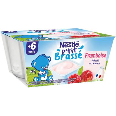 Nestl&eacute; B&eacute;b&eacute; P'tit Brass&eacute; Framboise - Laitage d&egrave;s 6 mois - 4 x 100g