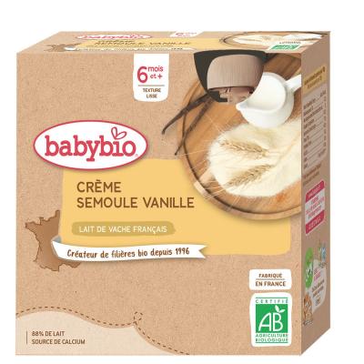 Babybio - Gourde Cr&egrave;me Semoule Vanille - Bio - 4x85g - D&egrave;s 6 mois