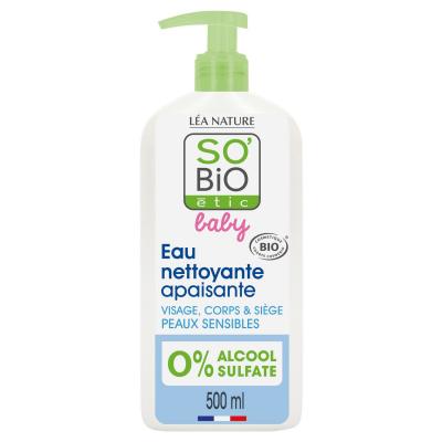 Eau nettoyante apaisante visage et si&egrave;ge haute tol&eacute;rance So'Bio &eacute;tic
