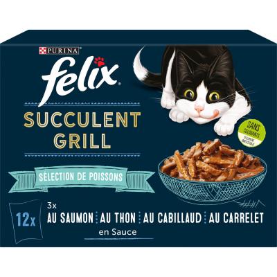 12x80g Felix Succulent Grill s&eacute;lection de la mer - P&acirc;t&eacute;e pour chat