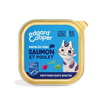 P&acirc;t&eacute;e pour chat adulte bio saumon et poulet 85g Edgard Cooper