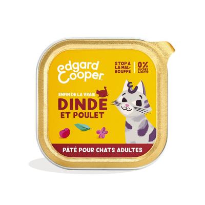 P&acirc;t&eacute;e pour chat adulte dinde et poulet 85g Edgard Cooper