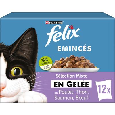 Felix &Eacute;minc&eacute;s Original en gel&eacute;e 12 x 85 g pour chat - s&eacute;lection mixte