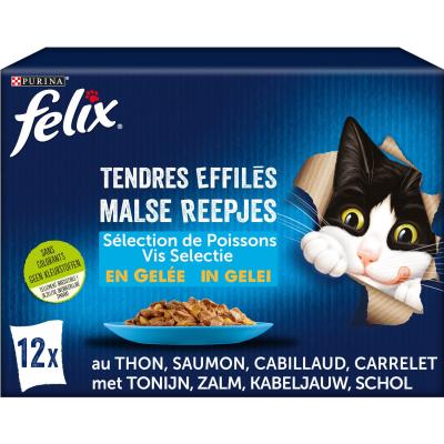 FELIX - Tendres Effil&eacute;s en Gel&eacute;e - S&eacute;lection de Poissons - 12x85g