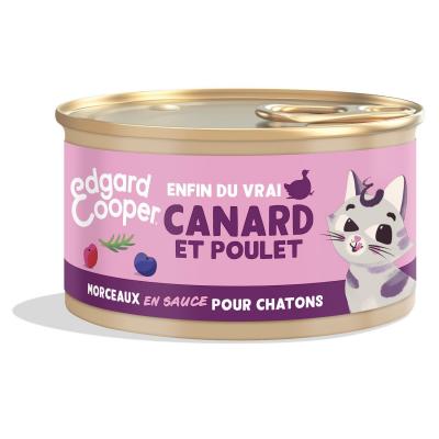 P&acirc;t&eacute; morceaux en sauce pour chatons aucanard et au poulet 85g Edgard cooper