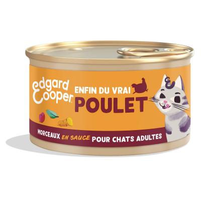 P&acirc;t&eacute;e en morceaux pour les chats adultes au poulet 85g Edgard cooper