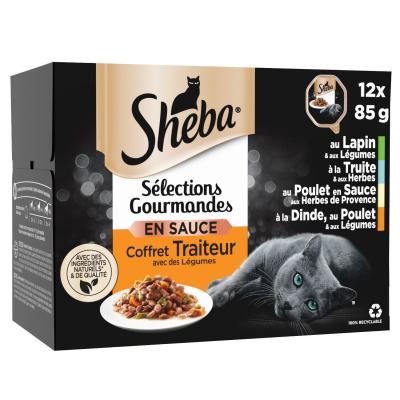 P&acirc;t&eacute;e Pour Chat Sauces Gourmandes Sheba - Les 12 Barquettes De 85 G