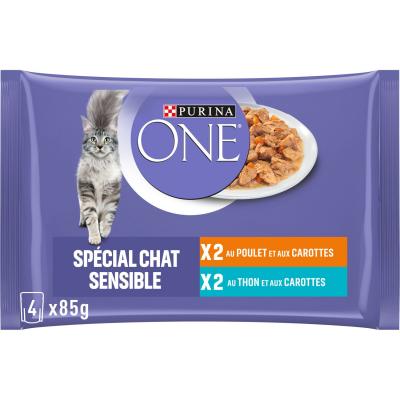 Lot mixte PURINA ONE 8 x 85 g - chat sensible - poulet, thon