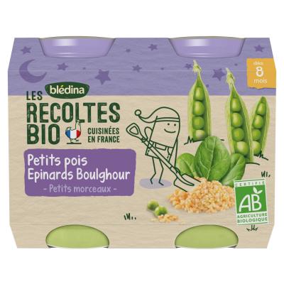 Bl&eacute;dina Les R&eacute;coltes Bio Petits Pois &Eacute;pinards Boulghour 2x200g
