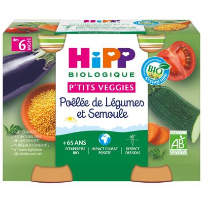 HiPP P'tits Veggies Po&ecirc;l&eacute;e de L&eacute;gumes et Semoule d&egrave;s 6 Mois Bio 2 Pots