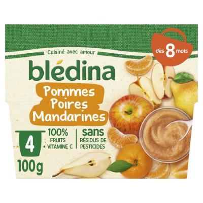 Coupelle de fruits pomme poire et mandarine - d&egrave;s 8 mois, Bl&eacute;dina (4 x 100 g)