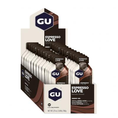 Gu 24 Units Espresso Love Energy Gels Box Marron 