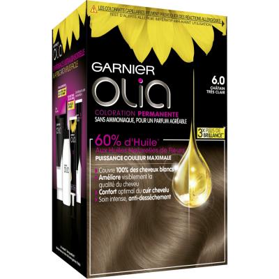 Coloration Permanente Olia GARNIER Sans Ammoniaque - 6.0 Ch&acirc;tain Tr&egrave;s Clair