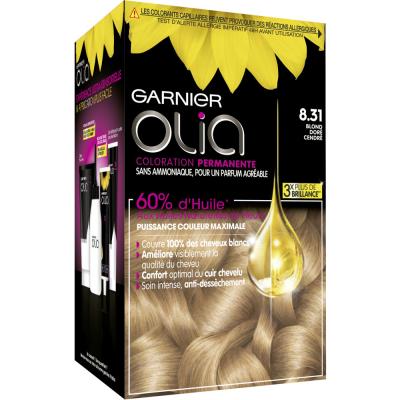 Coloration permanente blond dor&eacute; cendr&eacute; 8.31 - Olia
