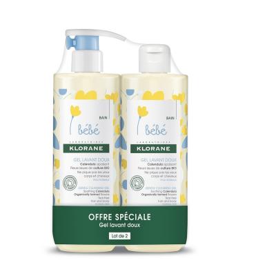 KLORANE B&eacute;b&eacute;Gel lavant doux au Calendula apaisant flacon 500ml x 2