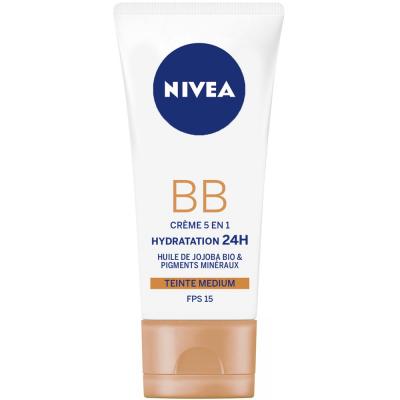 Bb cr&egrave;me nivea hydratation 24h teinte m&eacute;dium + &eacute;clat fps 15 essentials 50ml