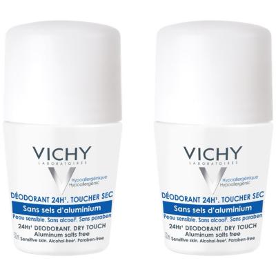 Vichy D&eacute;odorant 24h - Toucher sec - Sans sels d'aluminium, 2x50ml