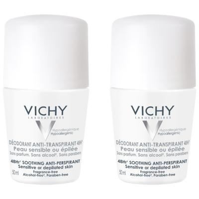 Vichy D&eacute;odorant anti-transpirant 48H - Peau sensible ou epil&eacute;e, 2x50ml