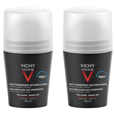 VICHY Homme d&eacute;odorant peau sensible lot de 2 roll on 50ml