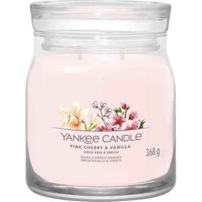 Bougie signature cerise rose et vanille mod&egrave;le moyen - - Rose - Verre