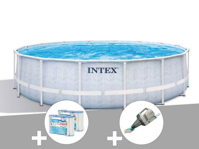 Kit piscine tubulaire Chevron ronde 4,88 x 1,22 m + 6 cartouches de filtration + Aspirateur