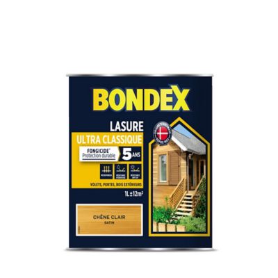 Lasure satin&eacute;e ultra classique 5 ans Bondex - Ch&ecirc;ne clair - Bidon 1 l