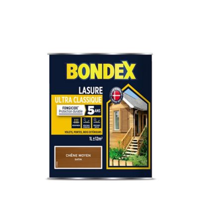 Lasure satin&eacute;e ultra classique 5 ans Bondex - Ch&ecirc;ne moyen - Bidon 1 l
