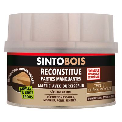 Mastic &agrave; bois Sintobois angles & gros trous SINTO, ch&ecirc;ne moyen, 190 g