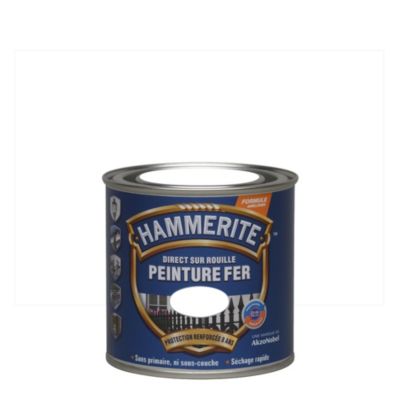 Peinture m&eacute;tal direct sur rouille Hammerite brillant laqu&eacute; blanc 250ml