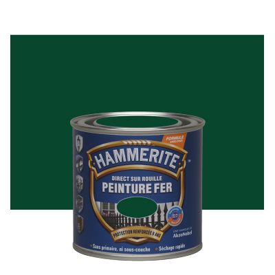 Peinture m&eacute;tal direct sur rouille Hammerite martel&eacute; vert epic&eacute;a 250ml
