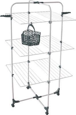 S&eacute;choir &agrave; linge Tour 3 niveaux 68 cm avec panier &agrave; pinces