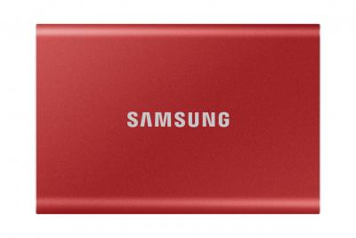 Disque SSD externe Samsung portable T7 500go rouge m&eacute;tallique