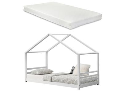 Lit Cabane Vard&oslash; avec Grille et Matelas &agrave; Mousse &agrave; Froid 90 X 200 cm Blanc