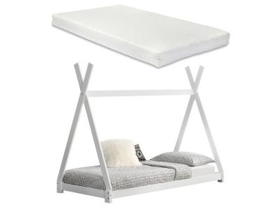Lit Tipi Pour Enfants Avec Matelas Mousse &agrave; Froid Onejda Blanc 200 x 90 cm [en.casa]