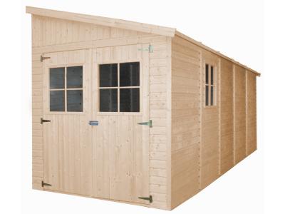 Abri de jardin en bois 10 m&sup2; - h244x514x218 cm - avec sol impr&eacute;gn&eacute; - Timbela M341A+M341G M341A+M341G