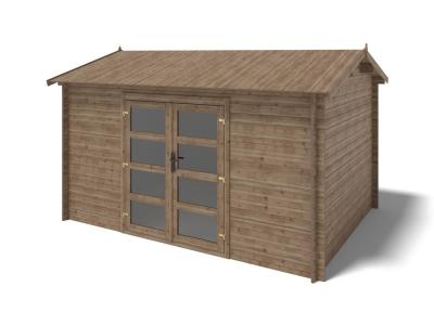 Abri de jardin en bois - 12m2 - 4x3m - trait&eacute; - ep. 28mm - couleur: marron DOM677 