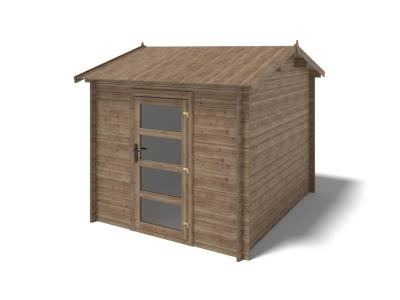Abri de jardin en bois - 7,50m2 - 2,50x3m - trait&eacute; - ep. 28mm - couleur: marron DOM675 