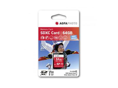 Agfaphoto sdxc carte 64gb high speed class 10 uhs i u1 v30 DFX-649551