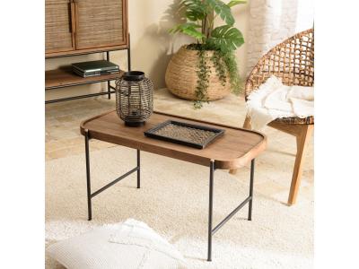 MACABANE Table basse ovale 85x43cm plateau en bois de teck recycl&eacute;
