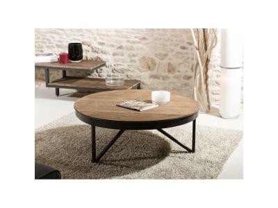 Table basse ronde 90 x 90 cm bois et m&eacute;tal - SIANA