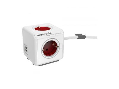 Allocacoc powercube extended usb + c&acirc;ble 1,5 m rouge type f DFX-118974