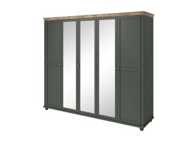 Armoire 250x220 avec 5 portes. Coloris vert kaki et ch&ecirc;ne. Collection assia