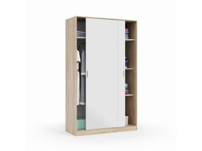 Garde-robe &agrave; 2 portes coulissantes effet ch&ecirc;ne et bois blanc