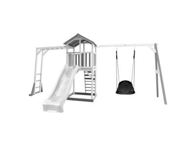 Aire de jeux &eacute;chelle de singe 1 balan&ccedil;oire nid ovale toboggan blanc