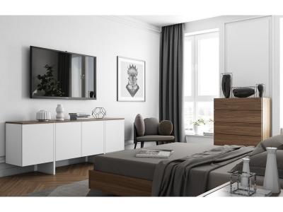 Buffet EDGE Blanc laqu&eacute; et placage noyer TEMAHOME