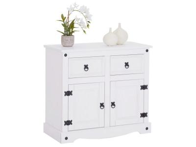 Buffet RURAL avec 2 tiroirs et 2 portes, style mexicain en pin massif blanc