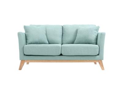 Canap&eacute; scandinave d&eacute;houssable 2 places en tissu vert lagon et bois clair OSLO