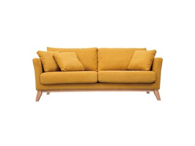 Canap&eacute; scandinave 3 places d&eacute;houssable tissu effet velours jaune moutarde OSLO